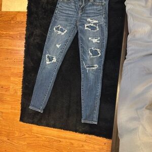 American Eagle Outfitters Blue Skinny Jeans with Distressed Detailing